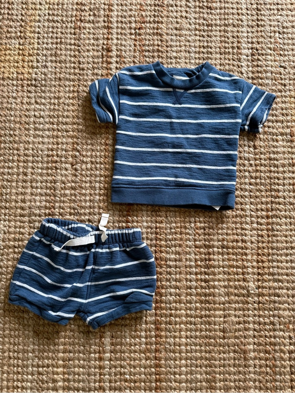 Carter's Little Planet blue & white striped baby set size 9 months